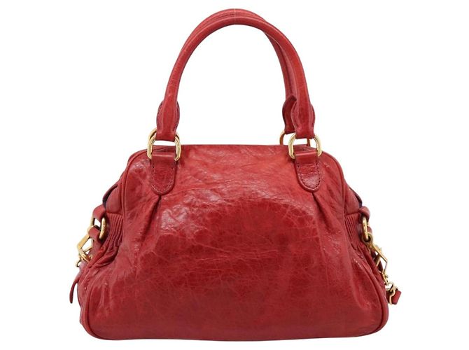 Miu Miu Hand Bag Leather 2way Red Gold Auth 205034V Golden - view 2