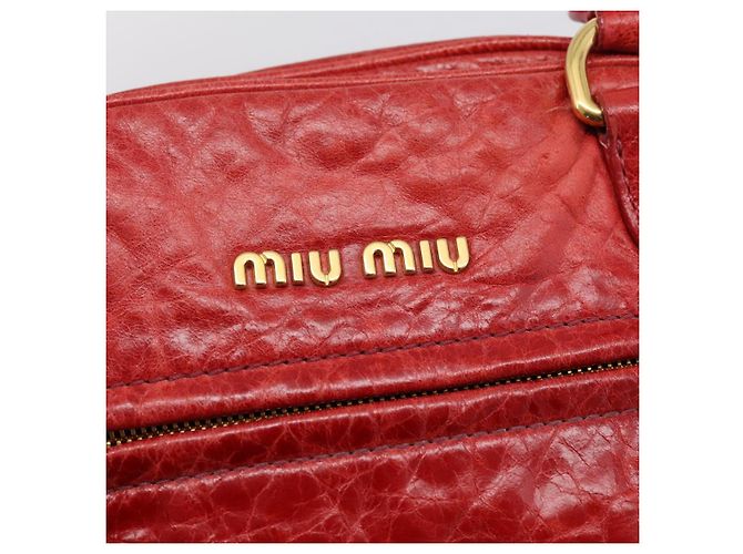 Miu Miu Hand Bag Leather 2way Red Gold Auth 205034V Golden - view 20
