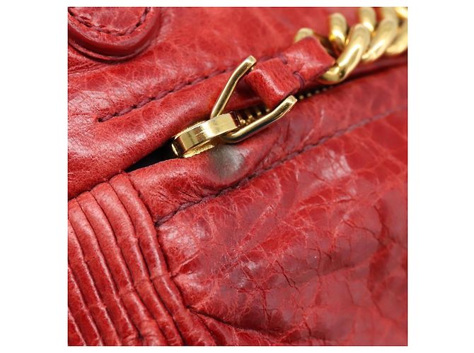 Miu Miu Hand Bag Leather 2way Red Gold Auth 205034V Golden - view 25
