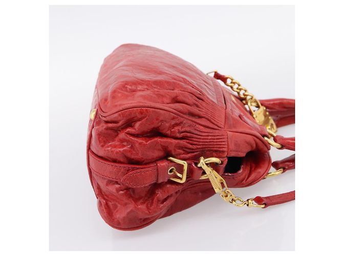 Miu Miu Hand Bag Leather 2way Red Gold Auth 205034V Golden - view 4
