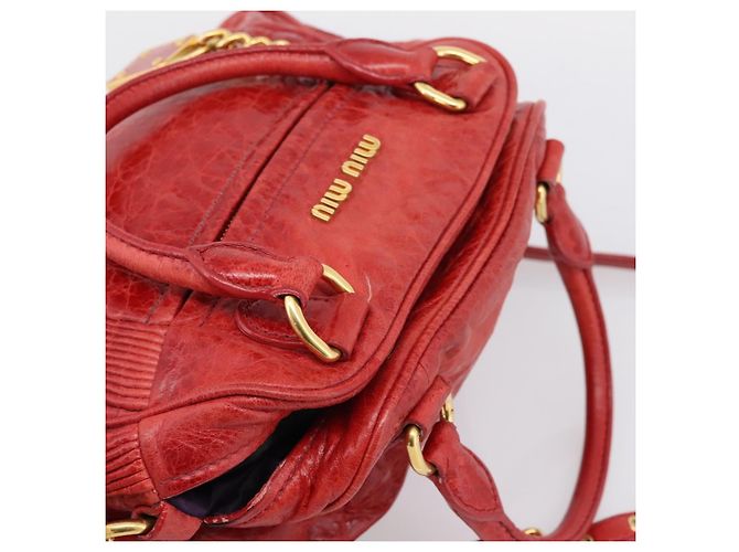 Miu Miu Hand Bag Leather 2way Red Gold Auth 205034V Golden - view 6