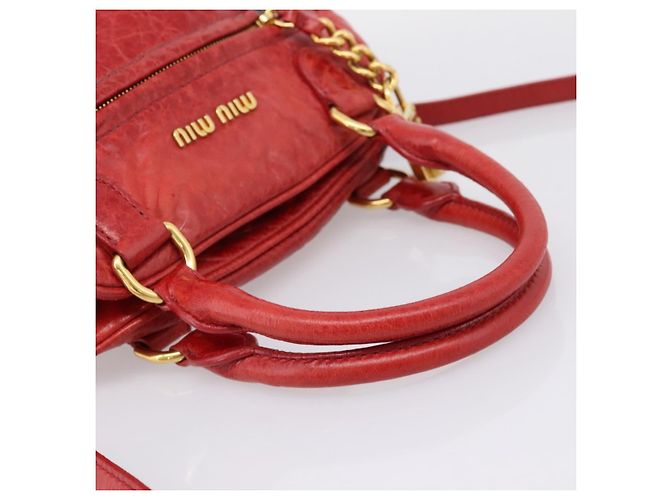 Miu Miu Hand Bag Leather 2way Red Gold Auth 205034V Golden - view 7