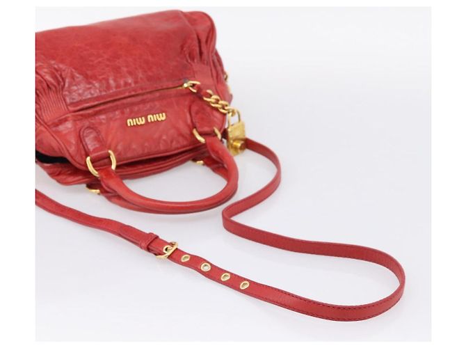 Miu Miu Hand Bag Leather 2way Red Gold Auth 205034V Golden - view 8