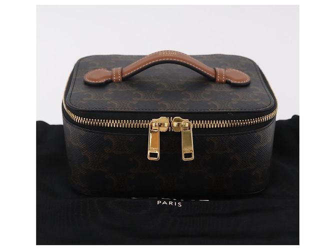 Céline CELINE Triomphe Vanity Pouch PVC Black Gold Auth 207214V Golden - view 12
