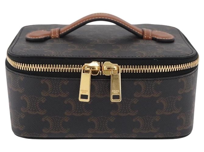 Céline CELINE Triomphe Vanity Pouch PVC Black Gold Auth 207214V Golden - view 13