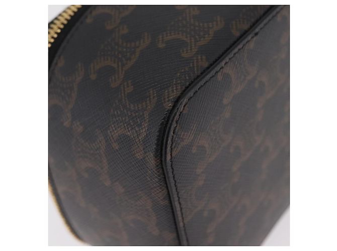 Céline CELINE Triomphe Vanity Pouch PVC Black Gold Auth 207214V Golden - view 14