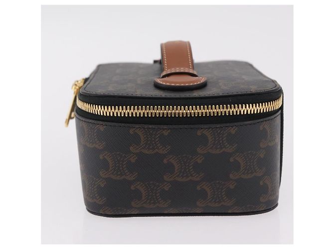 Céline CELINE Triomphe Vanity Pouch PVC Black Gold Auth 207214V Golden - view 3