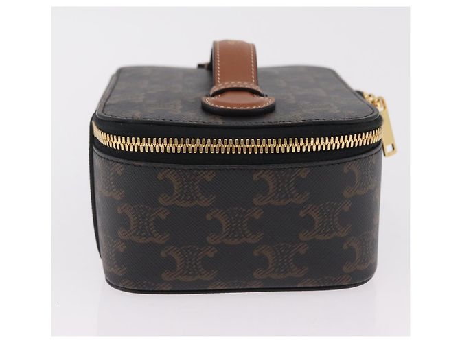 Céline CELINE Triomphe Vanity Pouch PVC Black Gold Auth 207214V Golden - view 4