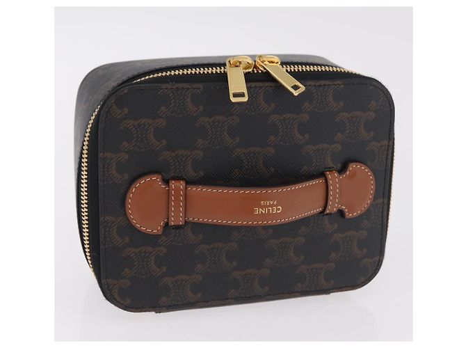 Céline CELINE Triomphe Vanity Pouch PVC Black Gold Auth 207214V Golden - view 6