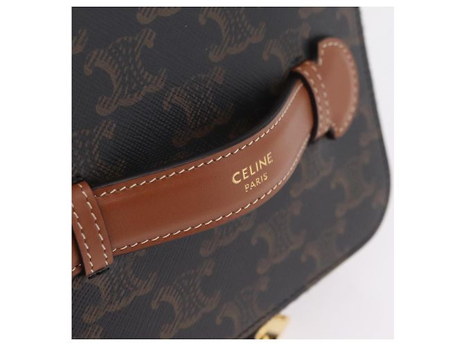 Céline CELINE Triomphe Vanity Pouch PVC Black Gold Auth 207214V Golden - view 7
