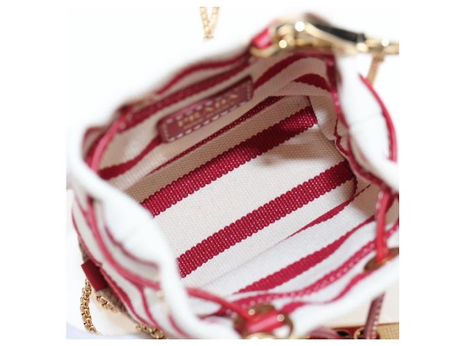 PRADA Chain Shoulder Pouch Canvas Red Gold Auth LN218M Golden - view 10