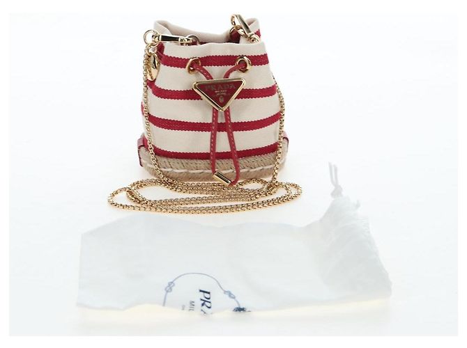 PRADA Chain Shoulder Pouch Canvas Red Gold Auth LN218M Golden - view 12