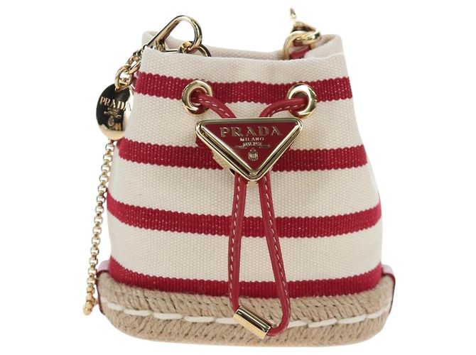 PRADA Chain Shoulder Pouch Canvas Red Gold Auth LN218M Golden - view 13