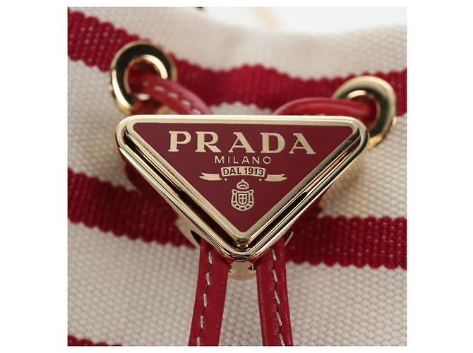 PRADA Chain Shoulder Pouch Canvas Red Gold Auth LN218M Golden - view 18