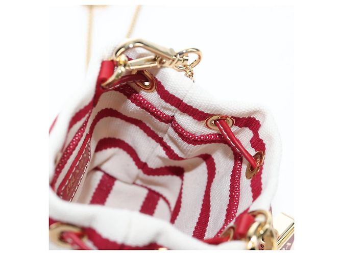 PRADA Chain Shoulder Pouch Canvas Red Gold Auth LN218M Golden - view 21