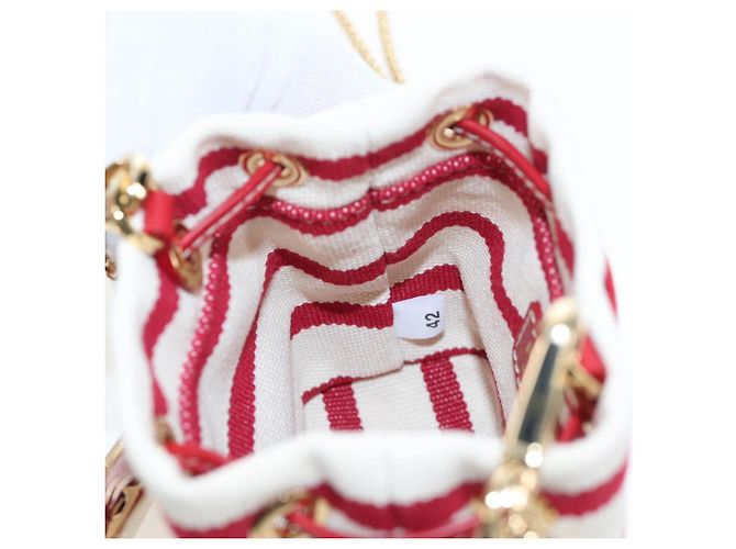 PRADA Chain Shoulder Pouch Canvas Red Gold Auth LN218M Golden - view 22