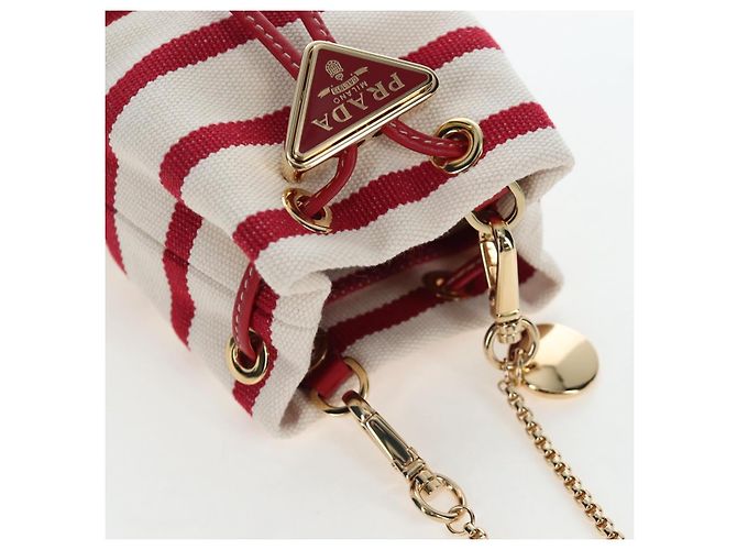 PRADA Chain Shoulder Pouch Canvas Red Gold Auth LN218M Golden - view 6