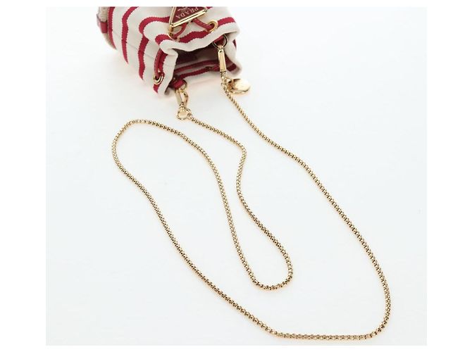 PRADA Chain Shoulder Pouch Canvas Red Gold Auth LN218M Golden - view 7