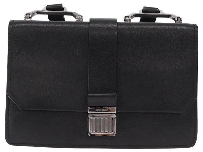 Borsa a tracolla Miu Miu Madras in pelle nera e argento Auth BA16113A Nero - vista 13