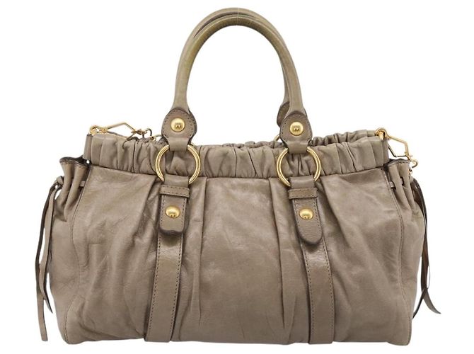 Miu Miu Handtasche Leder 2way Beige Gold Auth 167714M Golden - Ansicht 2