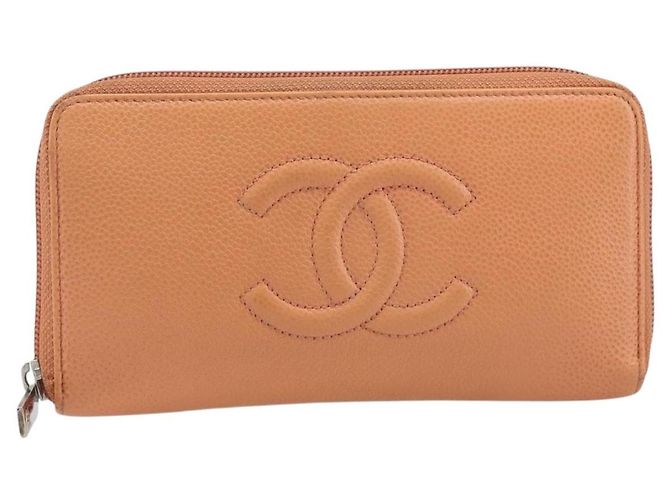 Cartera CHANEL Caviar Skin Orange Silver CC Auth 207480 Plata Naranja - vista 13