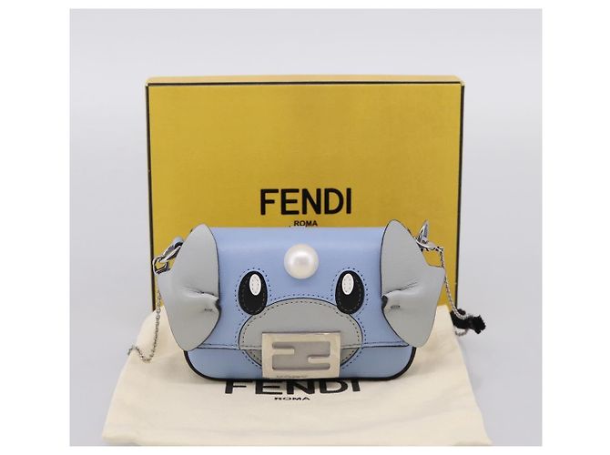 FENDI x FRGMT x POKEMON Nanobucket Chain Mini Dragon Leather Blue Auth 167751SM Argento Blu chiaro - vista 12