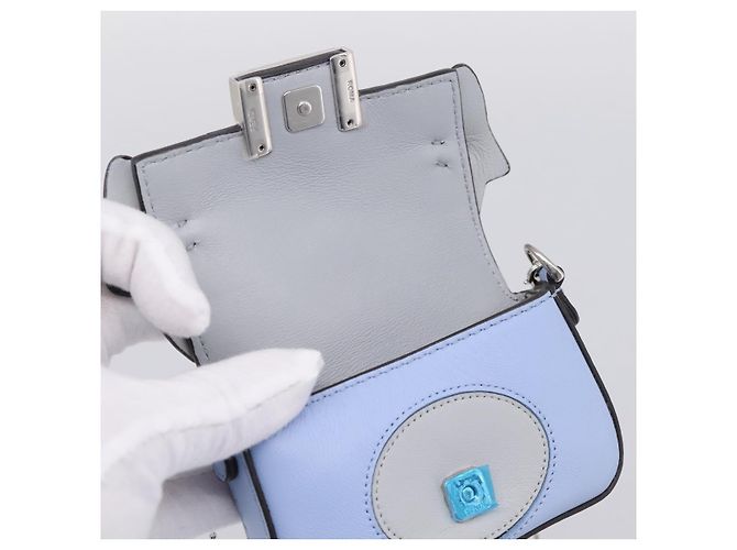 FENDI x FRGMT x POKEMON Nanobucket Chain Mini Dragon Leather Blue Auth 167751SM Argento Blu chiaro - vista 20