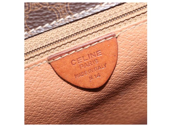 Céline Bolsa de Ombro CELINE Macadam Canvas PVC Leather Brown Gold Auth 207469 Marrom Dourado - vista 12
