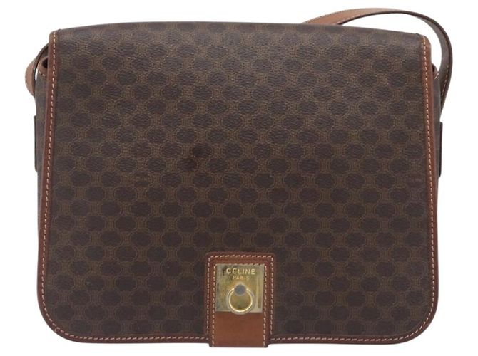 Céline Bolsa de Ombro CELINE Macadam Canvas PVC Leather Brown Gold Auth 207469 Marrom Dourado - vista 13