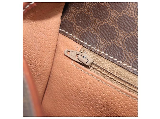 Céline Bolsa de Ombro CELINE Macadam Canvas PVC Leather Brown Gold Auth 207469 Marrom Dourado - vista 23