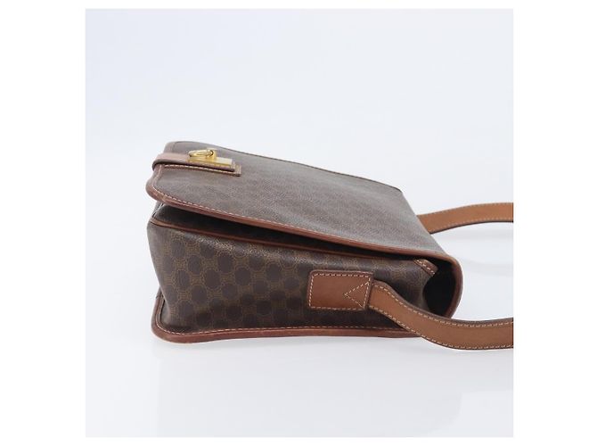 Céline Bolsa de Ombro CELINE Macadam Canvas PVC Leather Brown Gold Auth 207469 Marrom Dourado - vista 3