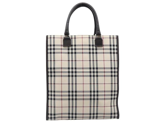 Sac à main BURBERRY Nova Check Canvas Beige Silver Auth 206837A Argenté - vue 2