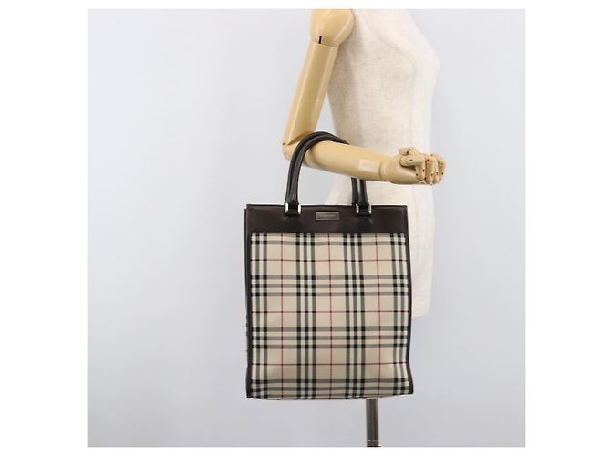Sac à main BURBERRY Nova Check Canvas Beige Silver Auth 206837A Argenté - vue 22