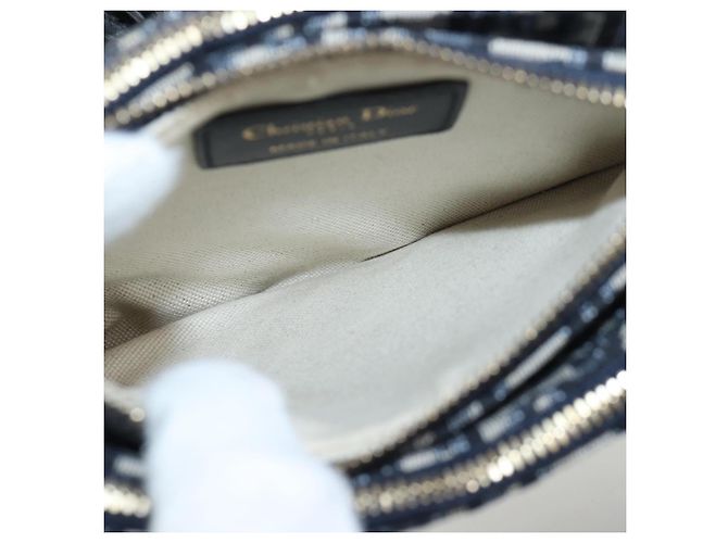 Borsa a tracolla Christian Dior Trotter Canvas Saddle Navy Gold Auth 206735V D'oro Blu navy - vista 10