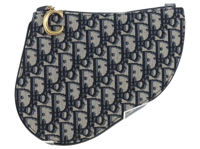 Borsa a tracolla Christian Dior Trotter Canvas Saddle Navy Gold Auth 206735V D'oro Blu navy - vista 13