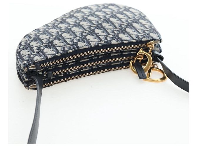 Borsa a tracolla Christian Dior Trotter Canvas Saddle Navy Gold Auth 206735V D'oro Blu navy - vista 14