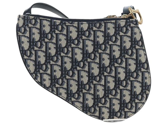 Borsa a tracolla Christian Dior Trotter Canvas Saddle Navy Gold Auth 206735V D'oro Blu navy - vista 2