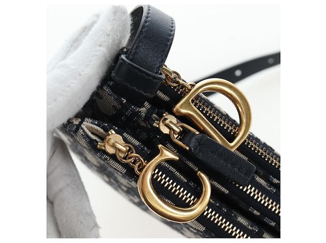 Borsa a tracolla Christian Dior Trotter Canvas Saddle Navy Gold Auth 206735V D'oro Blu navy - vista 20