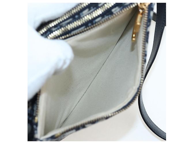 Borsa a tracolla Christian Dior Trotter Canvas Saddle Navy Gold Auth 206735V D'oro Blu navy - vista 21