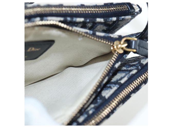Borsa a tracolla Christian Dior Trotter Canvas Saddle Navy Gold Auth 206735V D'oro Blu navy - vista 24