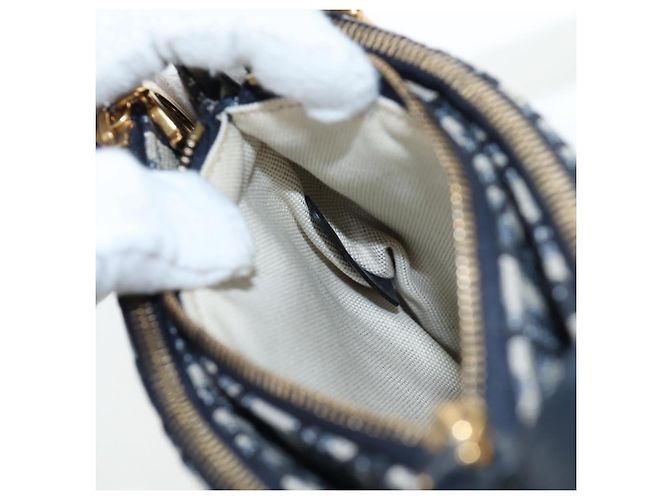 Borsa a tracolla Christian Dior Trotter Canvas Saddle Navy Gold Auth 206735V D'oro Blu navy - vista 25