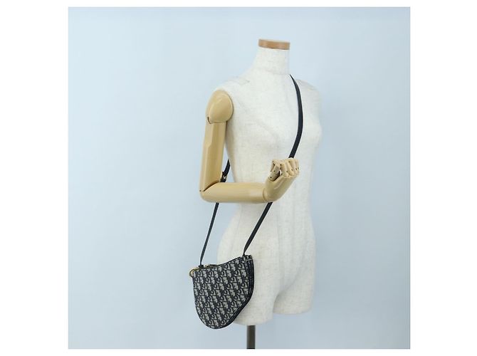 Borsa a tracolla Christian Dior Trotter Canvas Saddle Navy Gold Auth 206735V D'oro Blu navy - vista 26