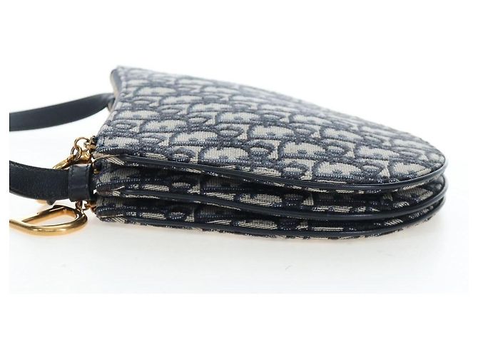 Borsa a tracolla Christian Dior Trotter Canvas Saddle Navy Gold Auth 206735V D'oro Blu navy - vista 3