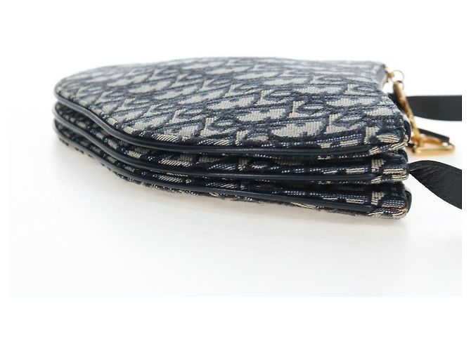 Borsa a tracolla Christian Dior Trotter Canvas Saddle Navy Gold Auth 206735V D'oro Blu navy - vista 4