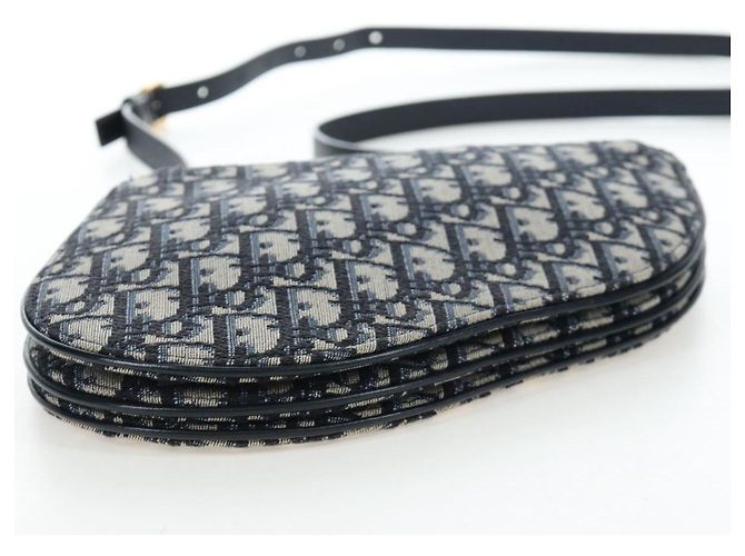 Borsa a tracolla Christian Dior Trotter Canvas Saddle Navy Gold Auth 206735V D'oro Blu navy - vista 5