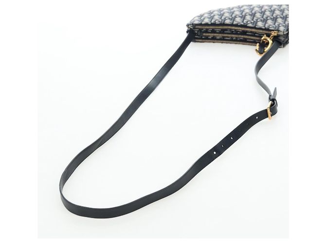 Borsa a tracolla Christian Dior Trotter Canvas Saddle Navy Gold Auth 206735V D'oro Blu navy - vista 6