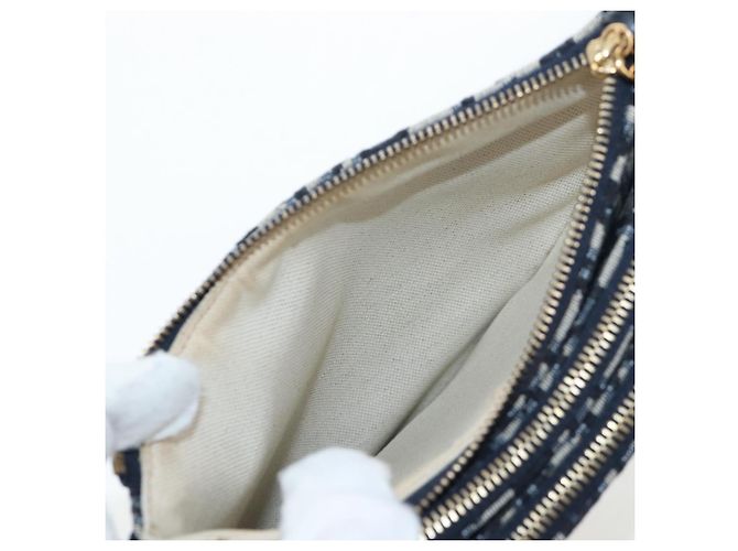 Borsa a tracolla Christian Dior Trotter Canvas Saddle Navy Gold Auth 206735V D'oro Blu navy - vista 9