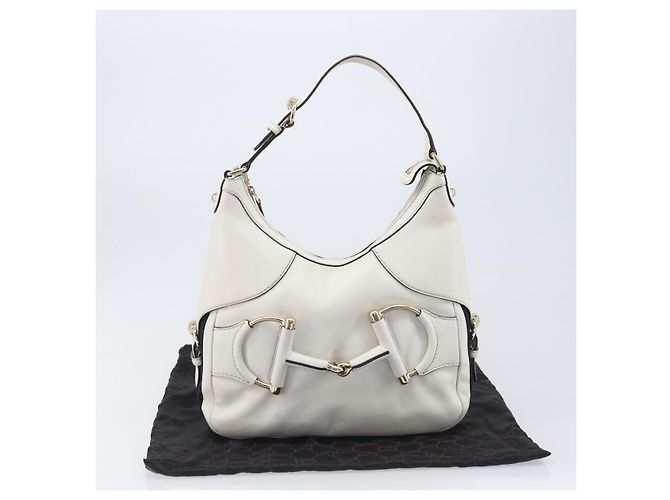 Borsa a tracolla GUCCI Sherry Line Horsebit in pelle Bianco Oro 247604 Auth LN087V - vista 12