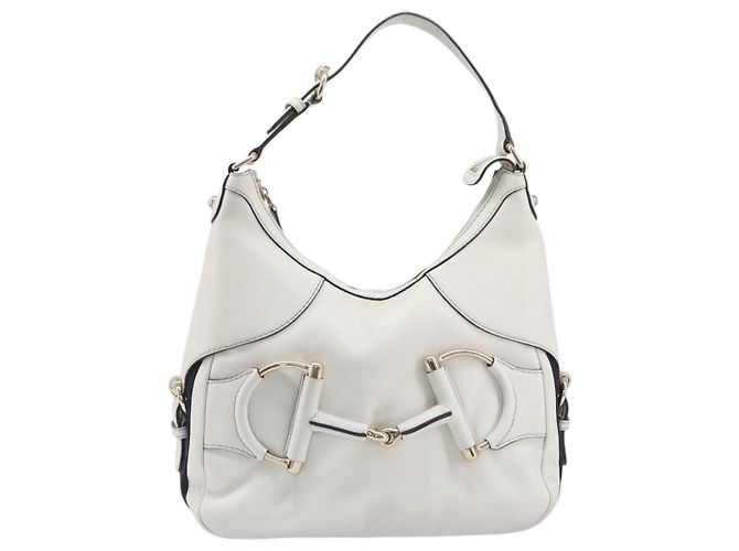 Borsa a tracolla GUCCI Sherry Line Horsebit in pelle Bianco Oro 247604 Auth LN087V - vista 13