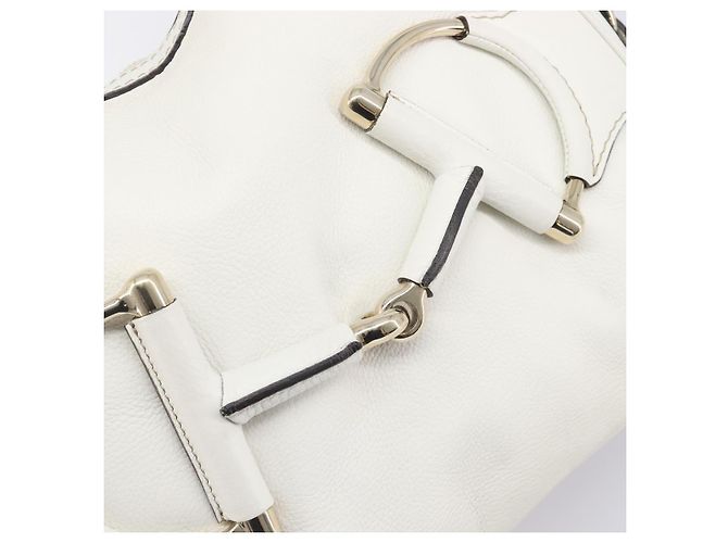 Borsa a tracolla GUCCI Sherry Line Horsebit in pelle Bianco Oro 247604 Auth LN087V - vista 20